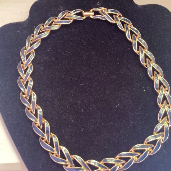 Napier Brand Gorgeous Classic Goldtone and Navy Enamel Choker Necklace - Picture 2 of 9